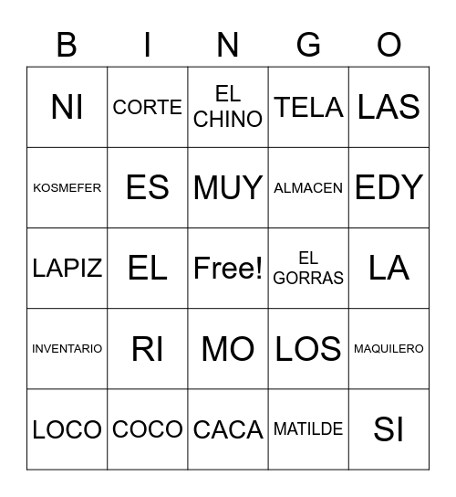 LETICIA PAMMY SA DE CV Bingo Card