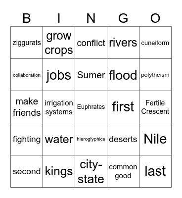 Mesopotamia Review Bingo Card