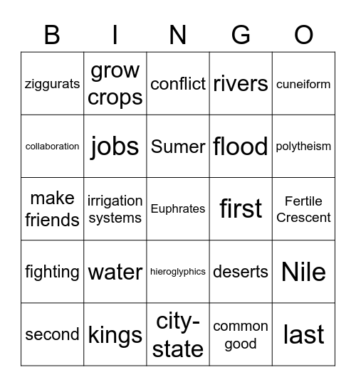 Mesopotamia Review Bingo Card