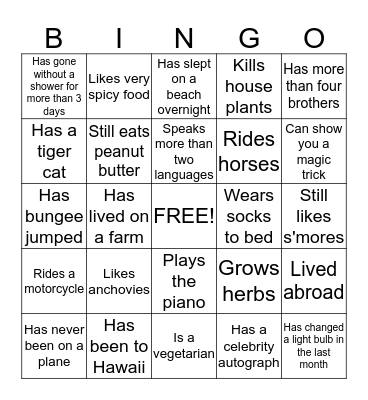 Human Bingo Card
