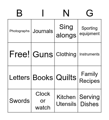 Heirloom Bingo Card