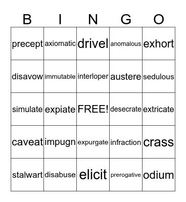 Vocabulary Level F  Bingo Card