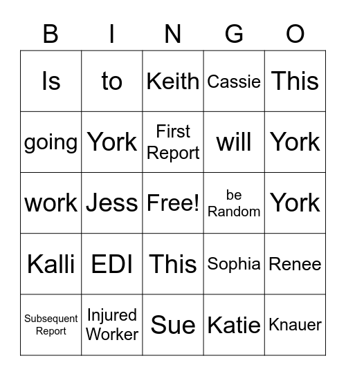 WC Associates Meeting Bingo Card