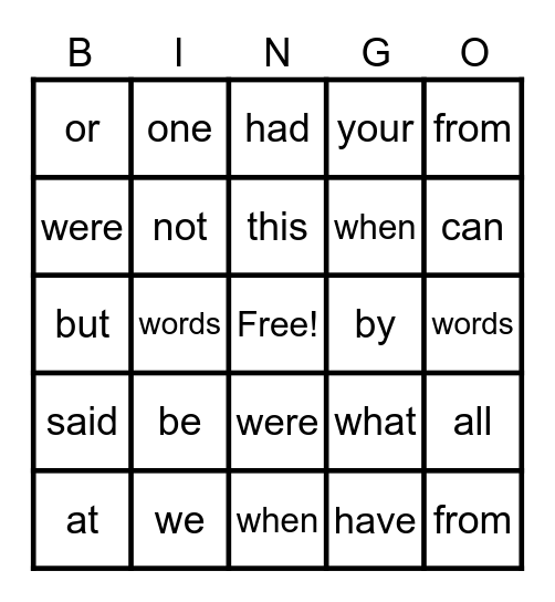 First Grade Sight Words 21- 40 Bingo Card