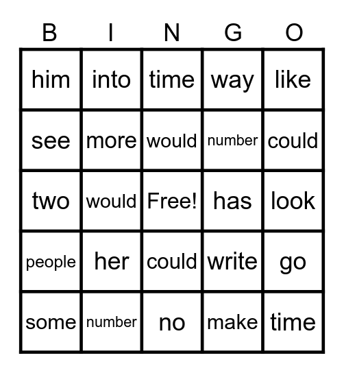 First Grade Sight Words 61-80 Bingo Card