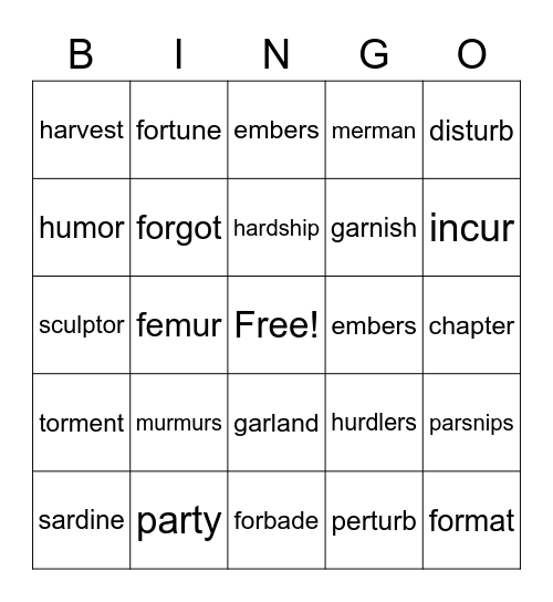 R-Controlled Bingo Card