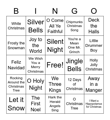Christmas Music Bingo Card