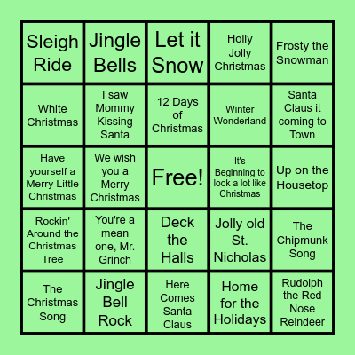 Christmas Music BINGO Card