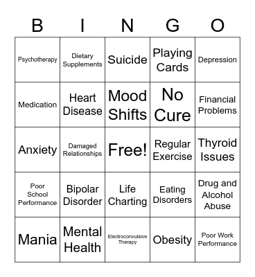 Bipolar Disorder Bingo Card