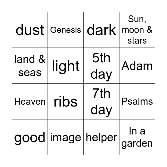 God’s Creation Bingo Card