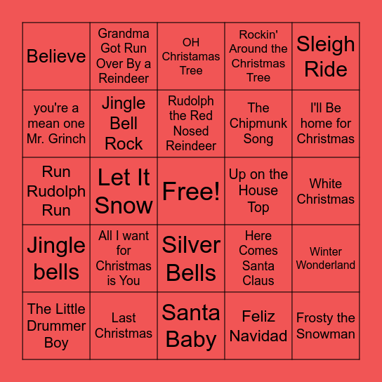 Christmas Music BINGO Card