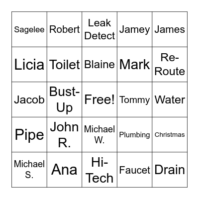 Hi-Tech Plumbing Christmas Bingo Card