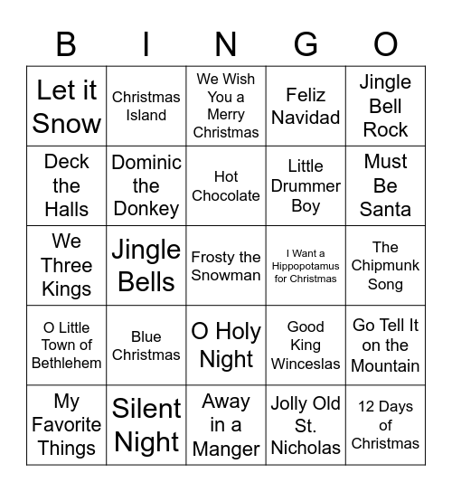 Holiday Shop Bingo Card