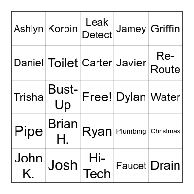 Hi-Tech Plumbing Christmas Bingo Card