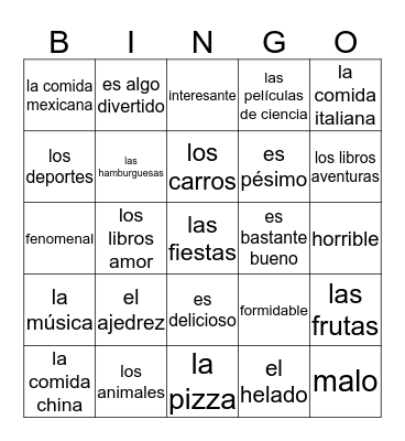 Describing Things Bingo Card