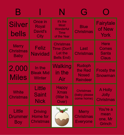 Christmas musical Bingo! Bingo Card