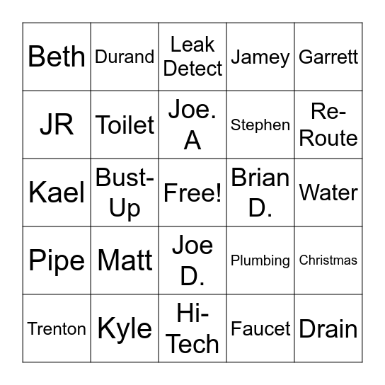 Hi-Tech Plumbing Christmas Bingo Card