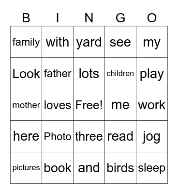 My Family Bingo game Bingo Card