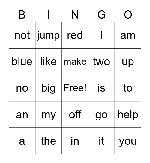 Sight Words Weeks 1-15 Bingo Card