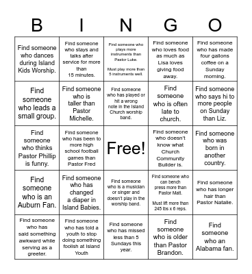 Island Church Bingo Card