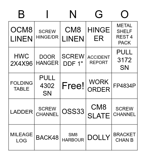 Untitled Bingo Card