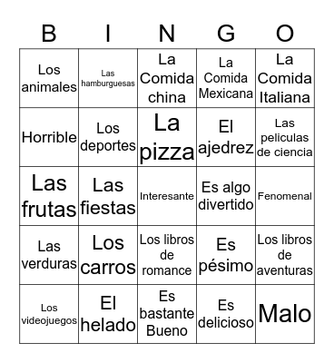 Describing things  Bingo Card