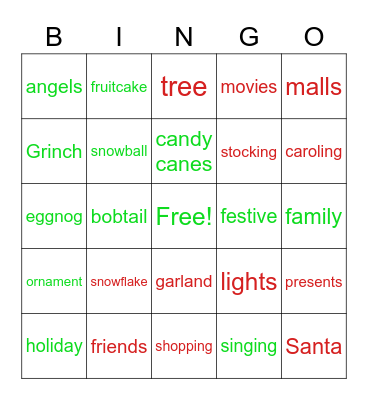 Holiday Celebration Bingo Card