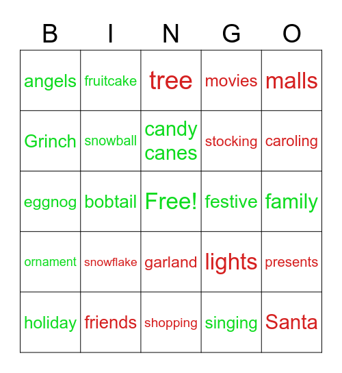 Holiday Celebration Bingo Card