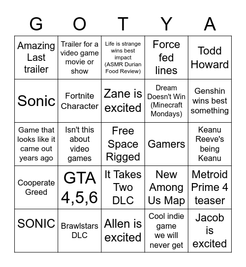 GAME AWARD BINGO 2021 Bingo Card