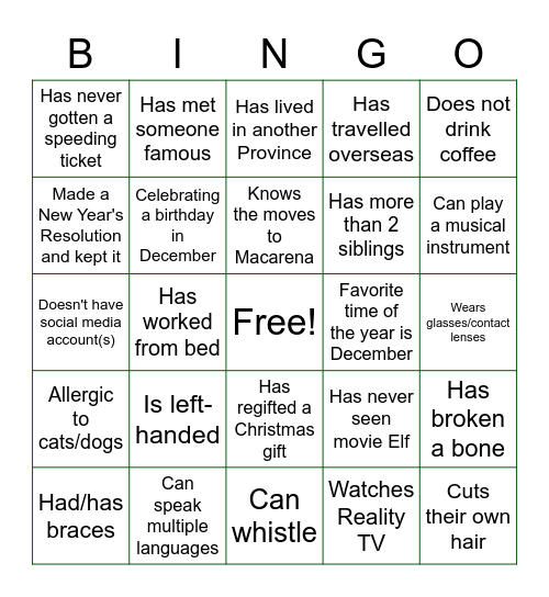 HOLIDAY PARTY Bingo Card