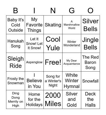 Name That Tune Bingo Card