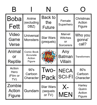 Big Bang Toys Trade Table Bingo Card