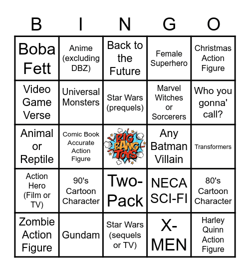 Big Bang Toys Trade Table Bingo Card