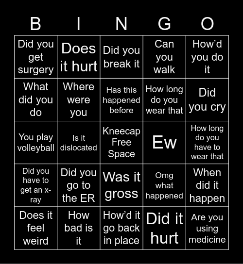 Questions about my knee Bingo Card
