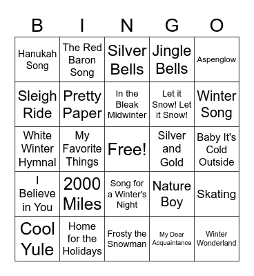 Name That Tune Bingo Card