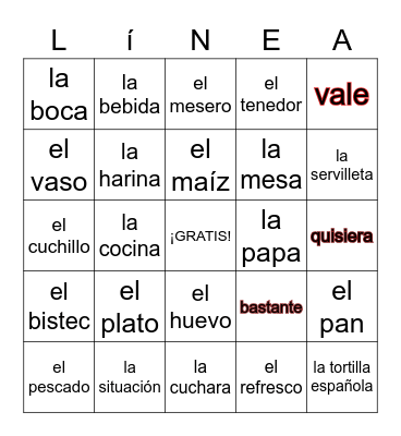 En un restaurante Bingo Card