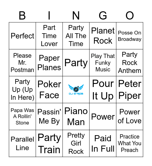 Songs That Start With "P" Bingo Card