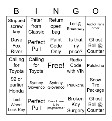 Parts -- The Long Game Bingo Card