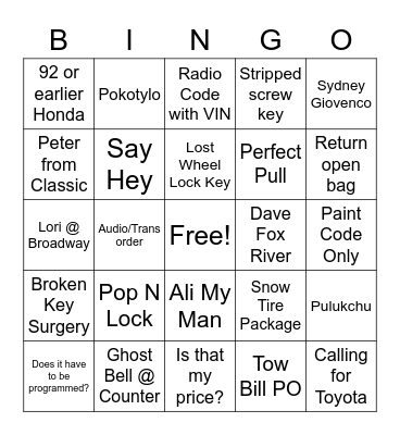 Parts -- The Long Game Bingo Card