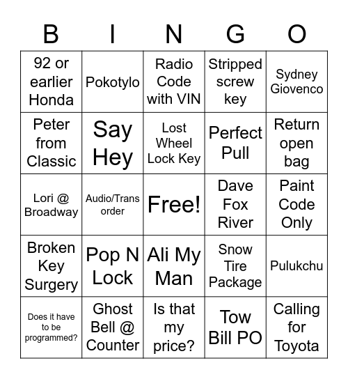 Parts -- The Long Game Bingo Card