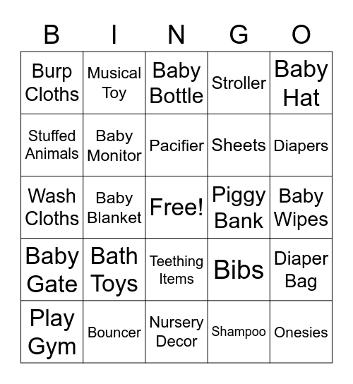 Baby Bingo 2 Bingo Card
