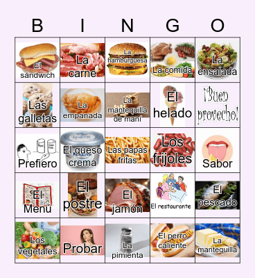Almuerzo, cena y condimentos Bingo Card