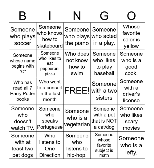 Get to Know a Friend Bingo Card
