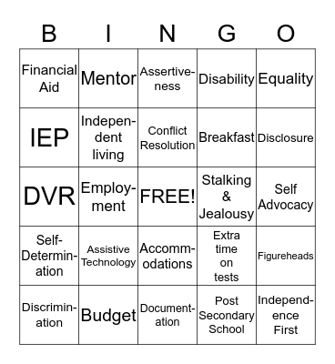 Disability Bingo to learn the lingo Bingo Card