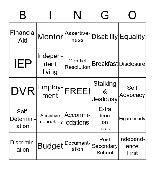 Disability Bingo to learn the lingo Bingo Card