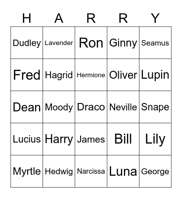 Harry Potter Characters Bingo Card