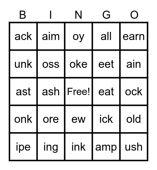 The Other Rimes Bingo Card