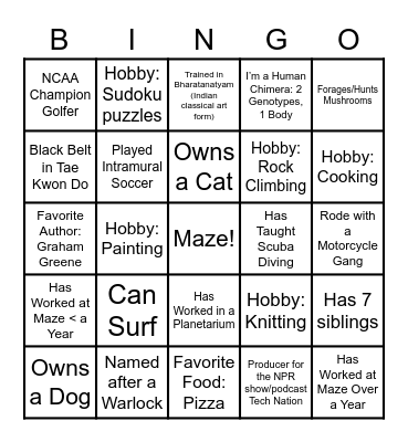 Maze Bingo Card