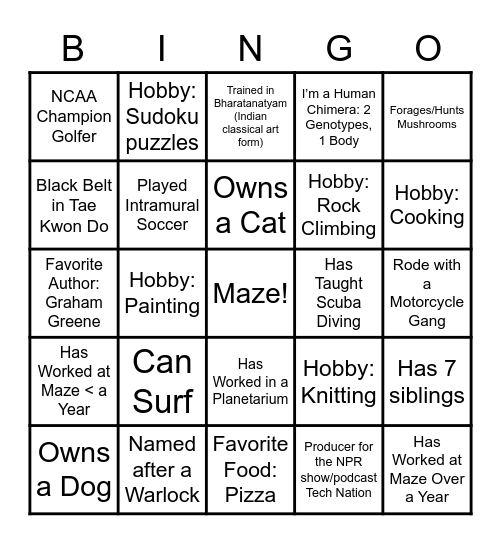 Maze Bingo Card