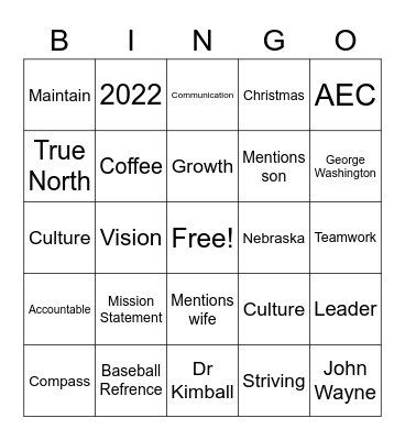 Steve Tom Bingo Card